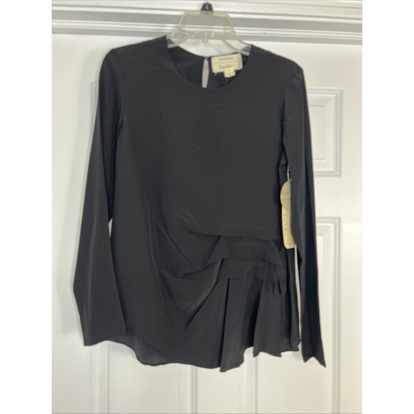 Nicole Miller Tops - Nicole Miller 100% Silk Blouse S Black Long Sleeve Pleated Career Artelier New